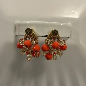 Cool Vintage Coral, Clear and Gold Tone Clip-on Earrings